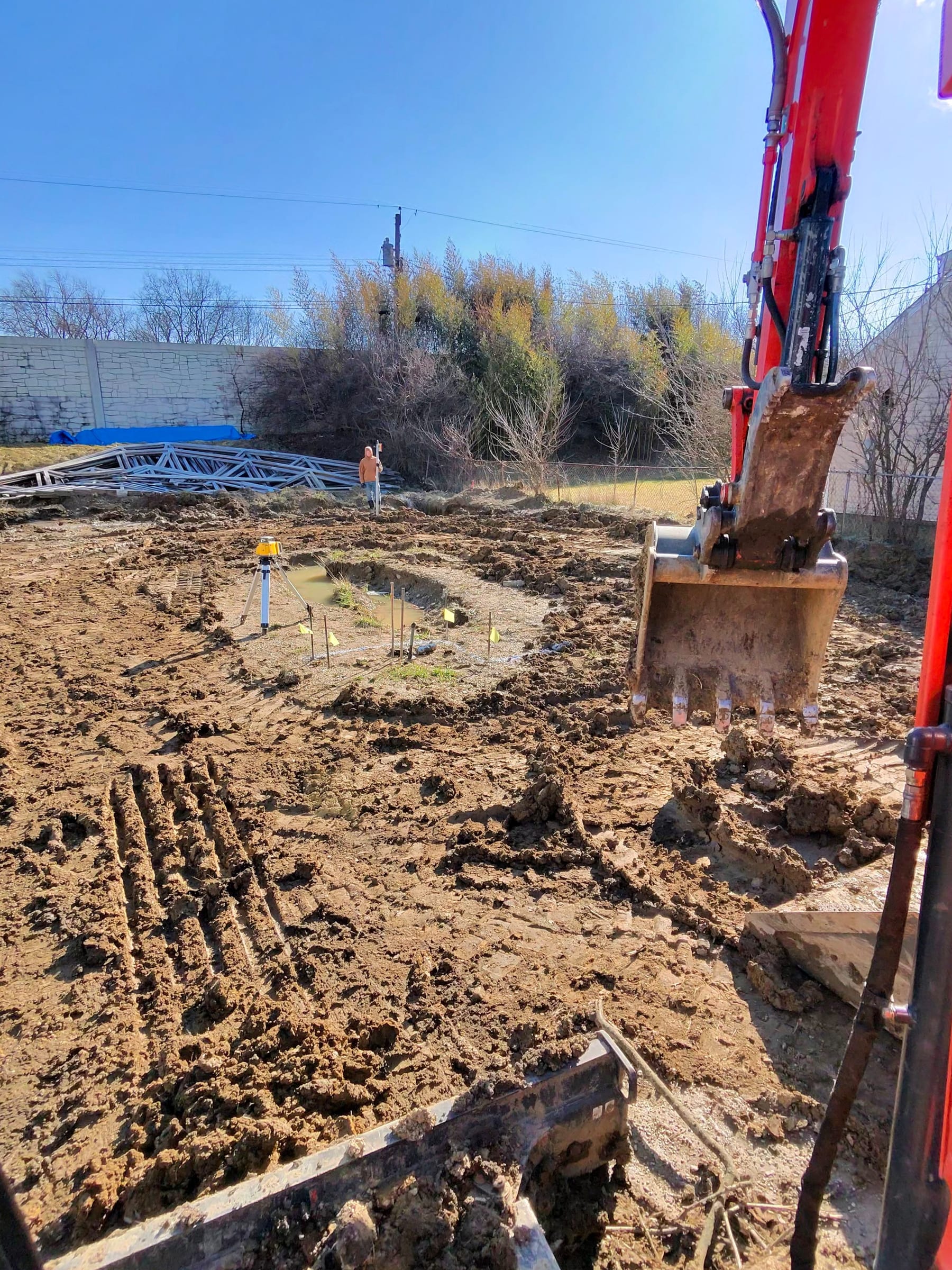 Layout equipment and markings used to establish the house footprint again